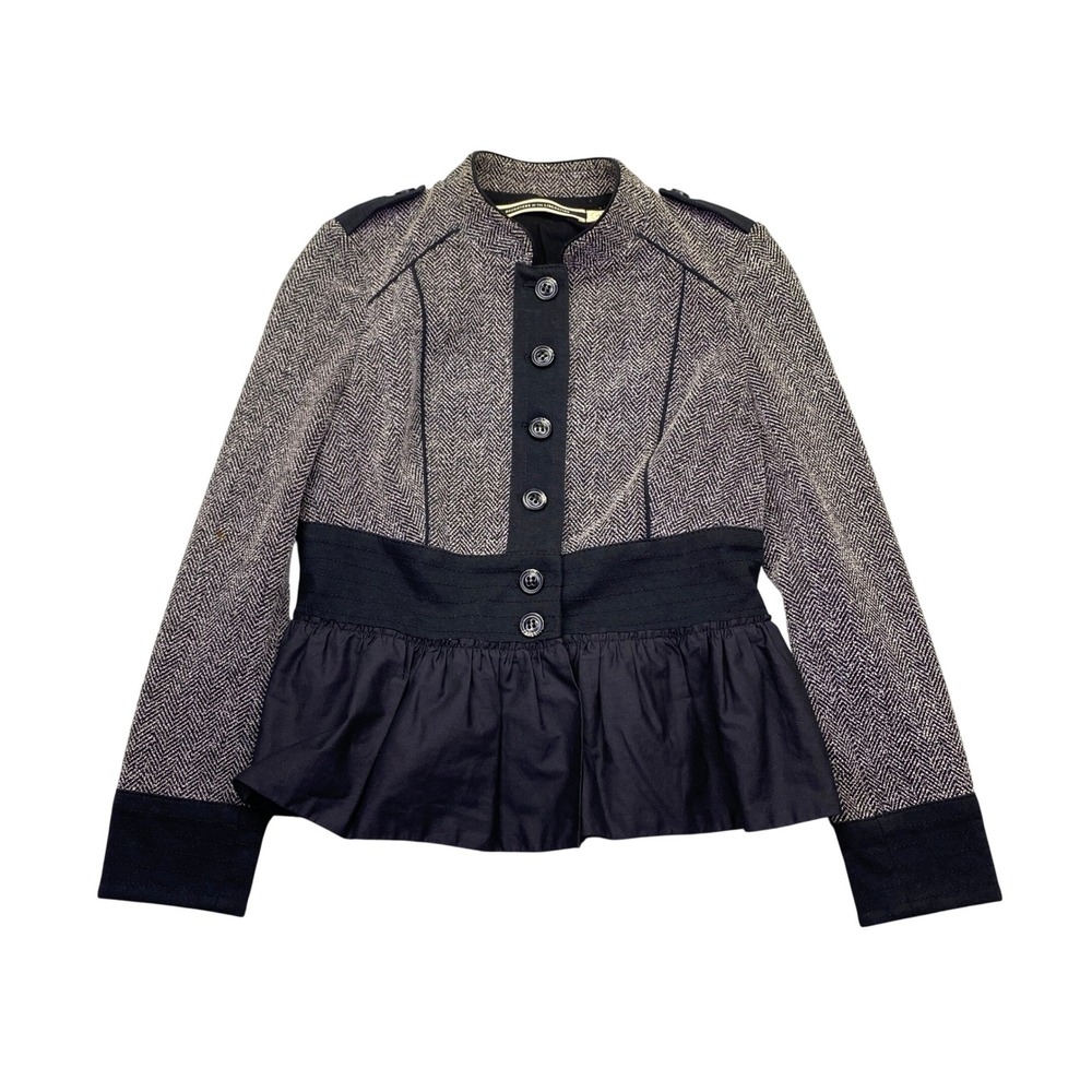 Daughters of the Liberation Herringbone Peplum Military Jacket Black White 6P